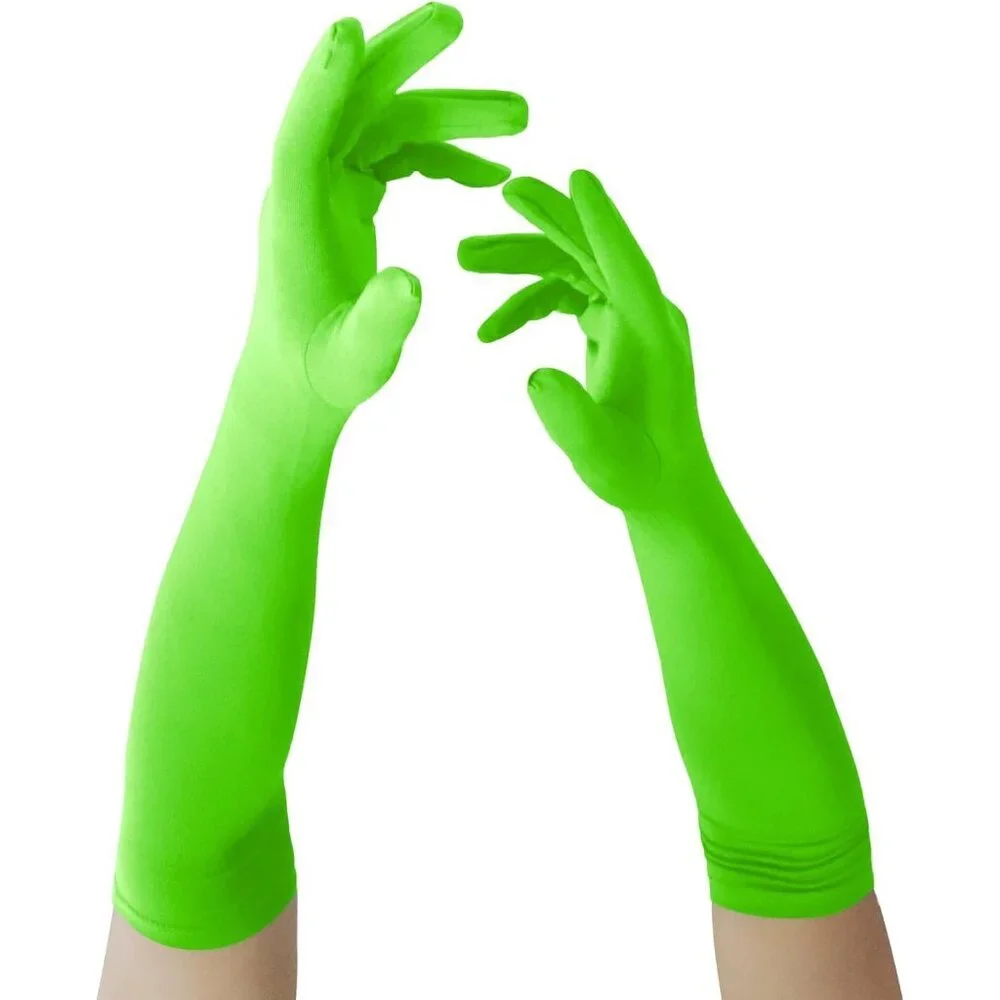 Women's Lime Green Elbow Length Fabric Satin Glove Halloween Costume Accessories